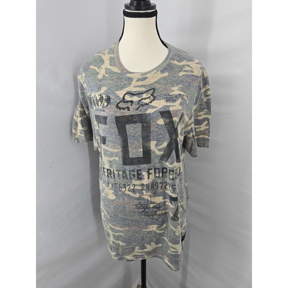 Fox Racing Womens Heritage Forged Camo Graphic T-Shirt Slim Fit Large Gray